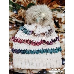 Crochet plus beanie with fur pompom